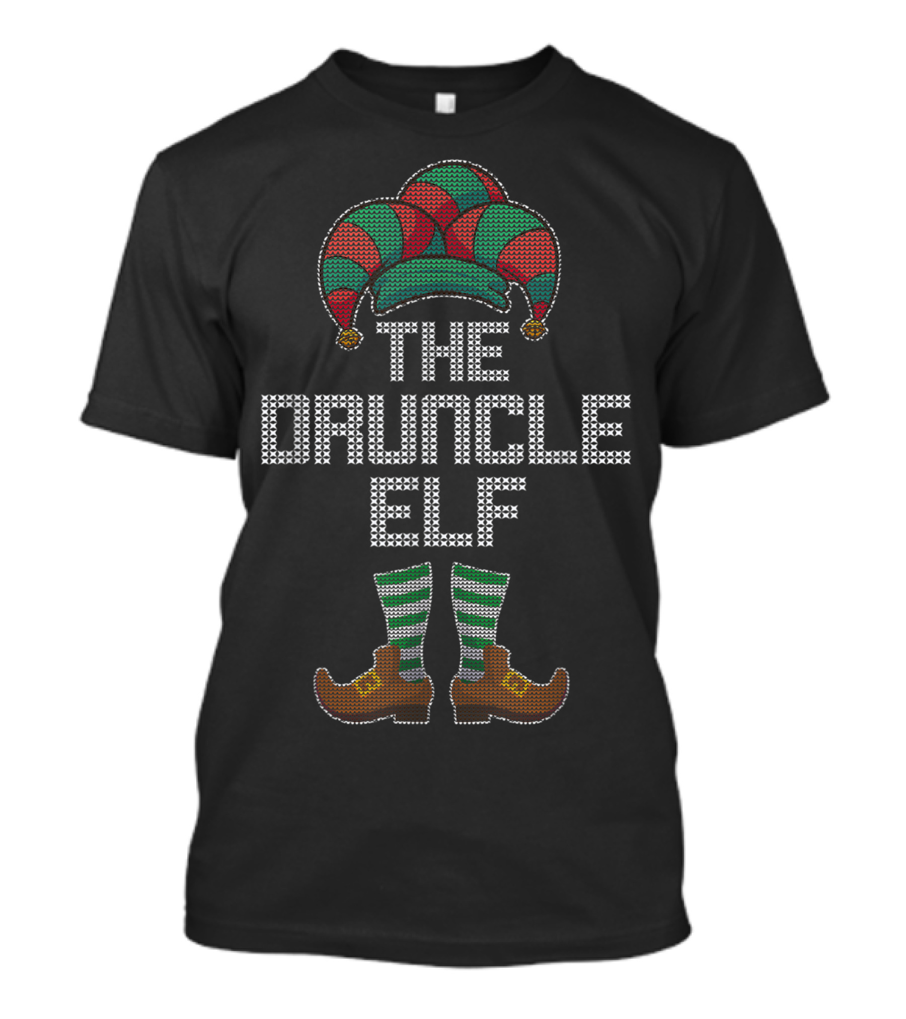 The Druncle Elf Christmas Jester Hat And Striped Socks T-Shirt