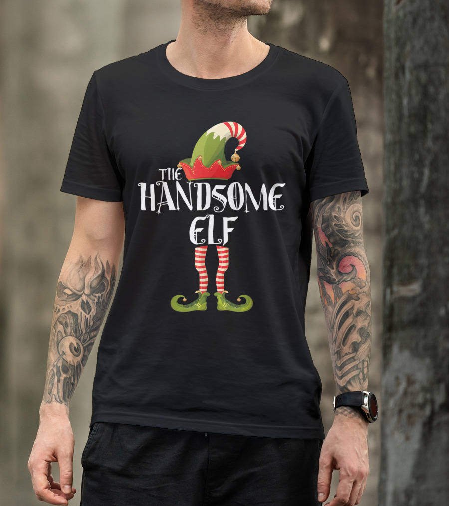 The Handsome Elf Striped Hat And Shoes T-Shirt