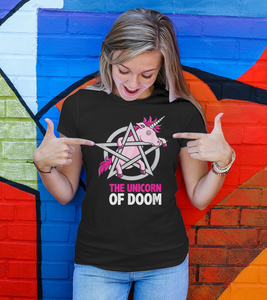 The Unicorn Of Doom Baphomet Pentagram Satanic T-Shirt