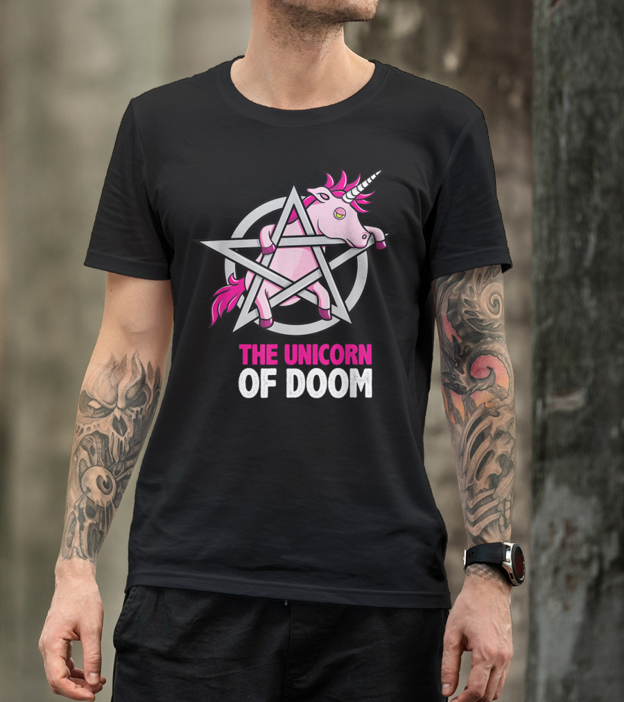 The Unicorn Of Doom Baphomet Pentagram Satanic T-Shirt