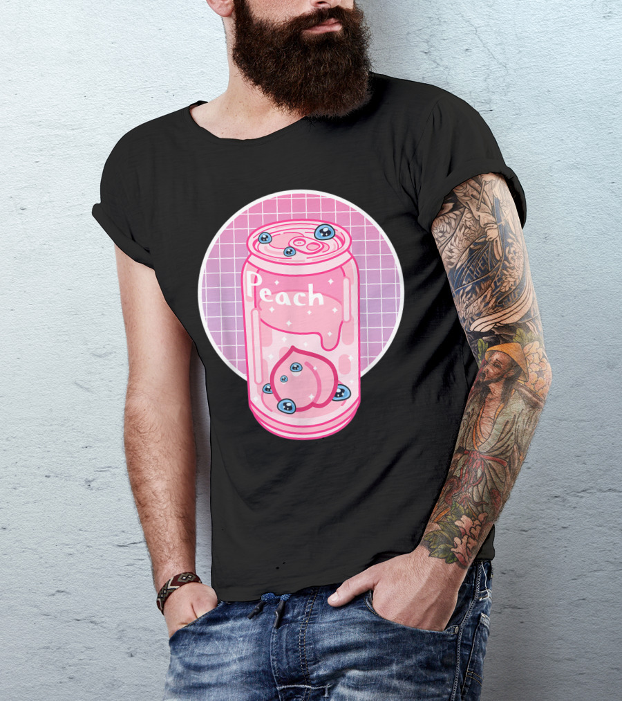 Vaporwave Aesthetic Peach Soft Drink Pastel Grid Can T-Shirt