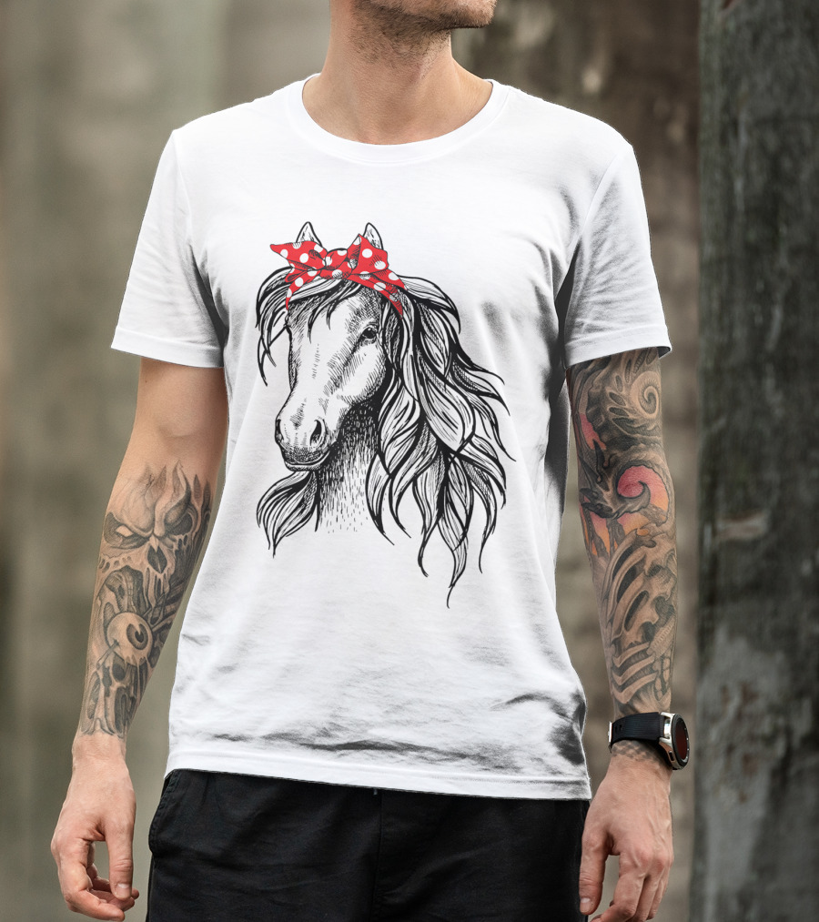 Cute Horse Red Polka Dot Bandana Headband Horse Lovers T-Shirt