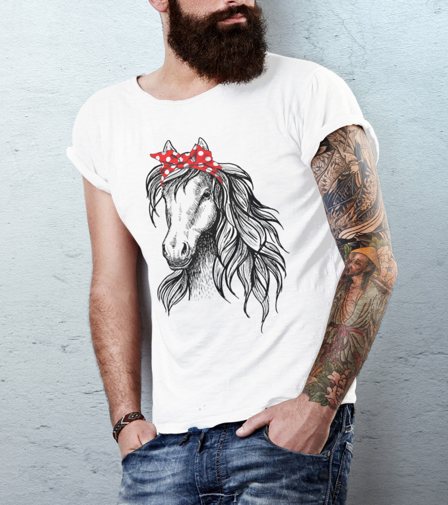 Cute Horse Red Polka Dot Bandana Headband Horse Lovers T-Shirt