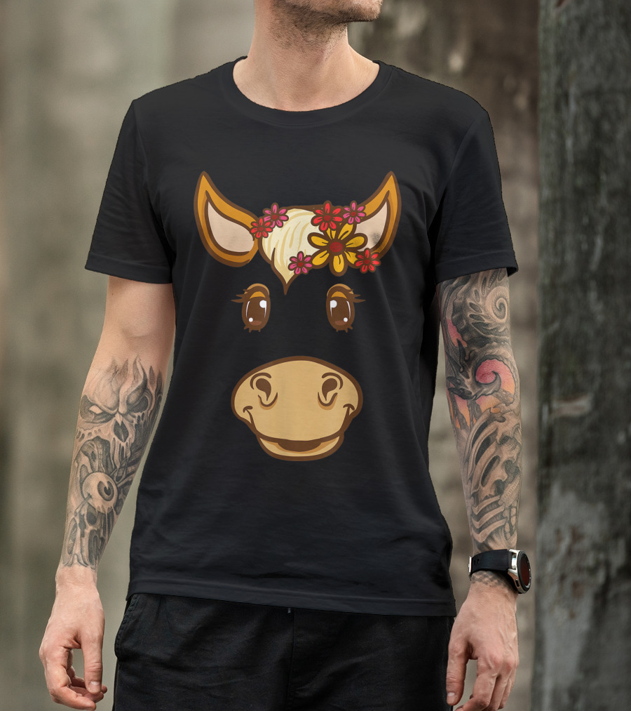 Cute Horse Face With Flowers For Horseback Riding Owner T-Shirt