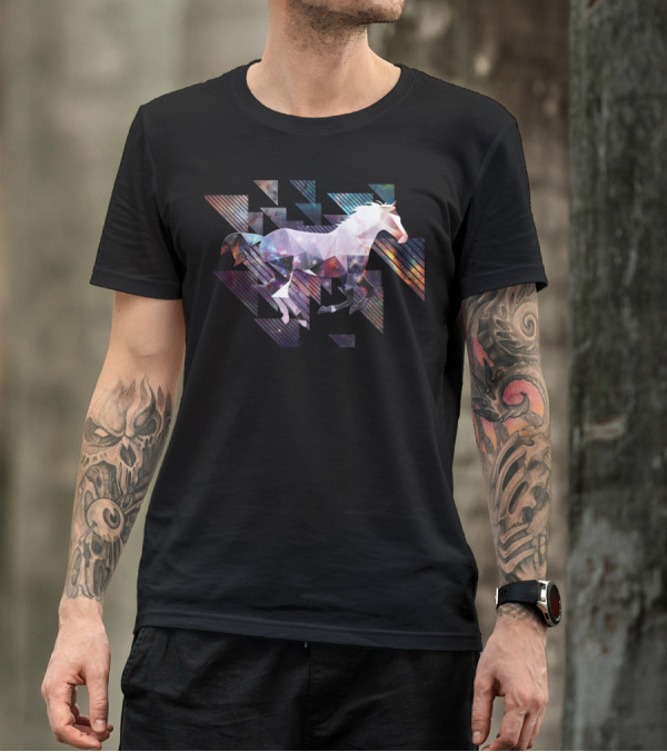 Cute Cool Triangular Galaxy Horse Ride T-Shirt