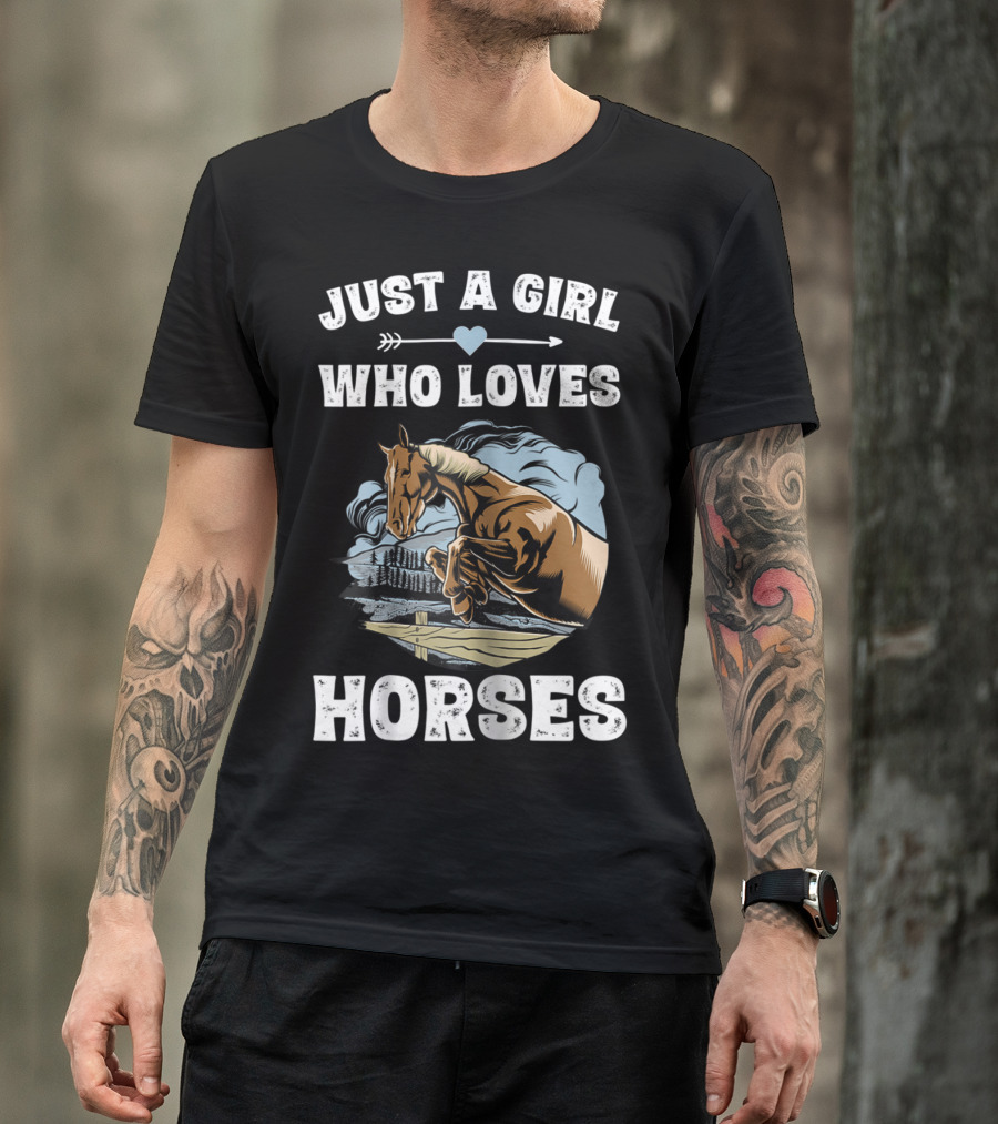 Just A Girl Who Loves Horses Racing Riding Equestrian T-Shirt