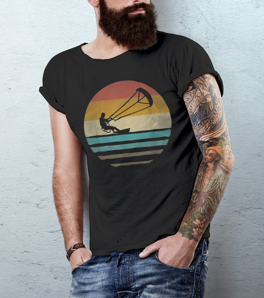 Kiteboarding Vintage Distre Sunset Retro Stripes T-Shirt