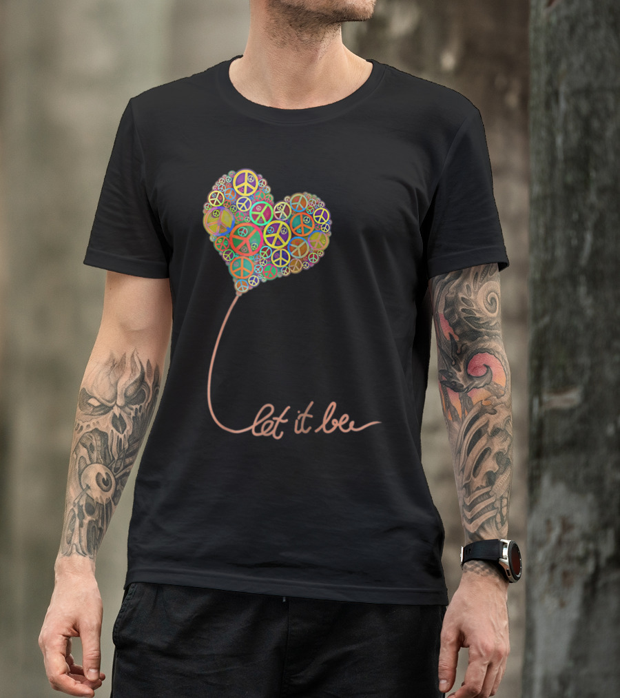 Let It Be Peace Symbol Heart Flowers T-Shirt