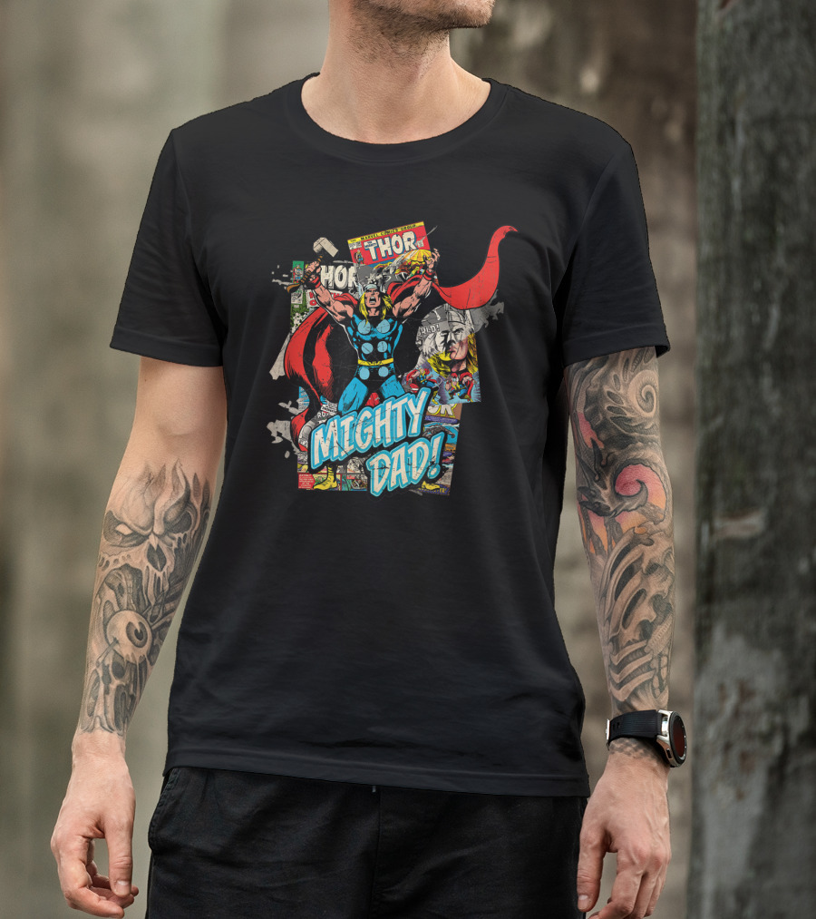 Mighty Dad Marvel Thor Comic Collage T-Shirt