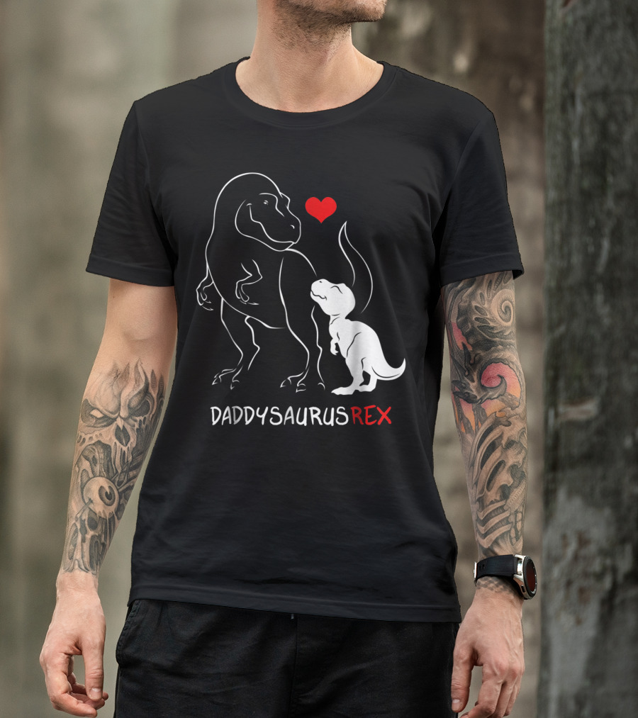 Daddysaurus Rex Dinosaur Heart Mens Daddy Saurus T-Shirt
