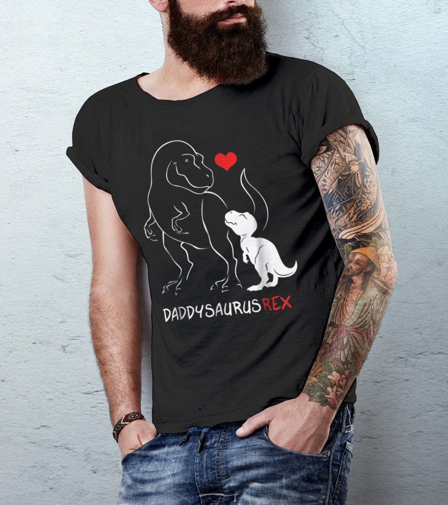 Daddysaurus Rex Dinosaur Heart Mens Daddy Saurus T-Shirt