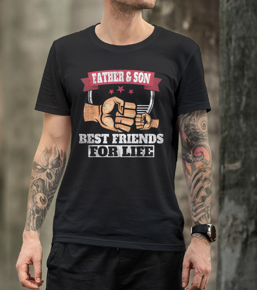 Father And Son Best Friends For Life Fist Bump Trio Stars T-Shirt