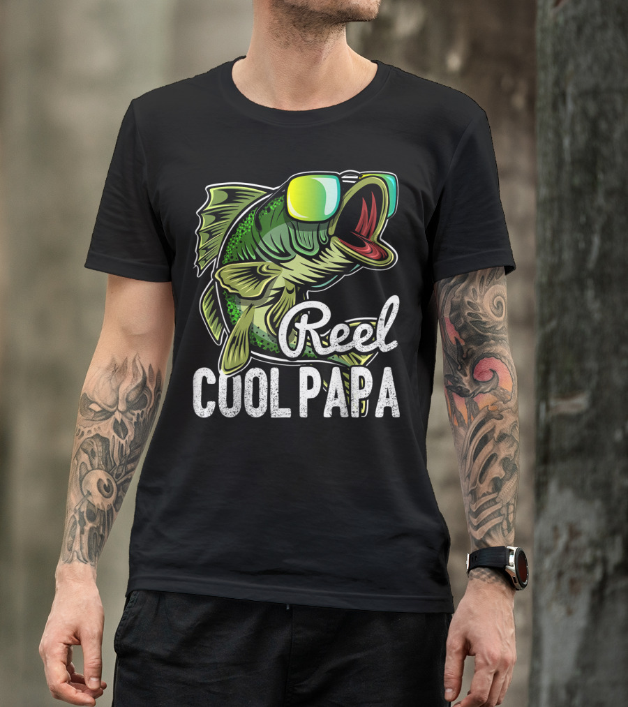 Mens Reel Cool Papa Fishing Sunglasses Father's T-Shirt