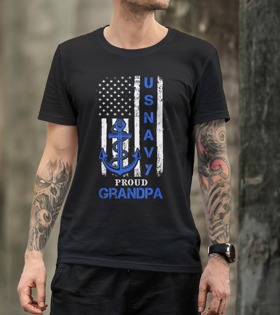 US Navy Flag Anchor Proud Grandpa T-Shirt