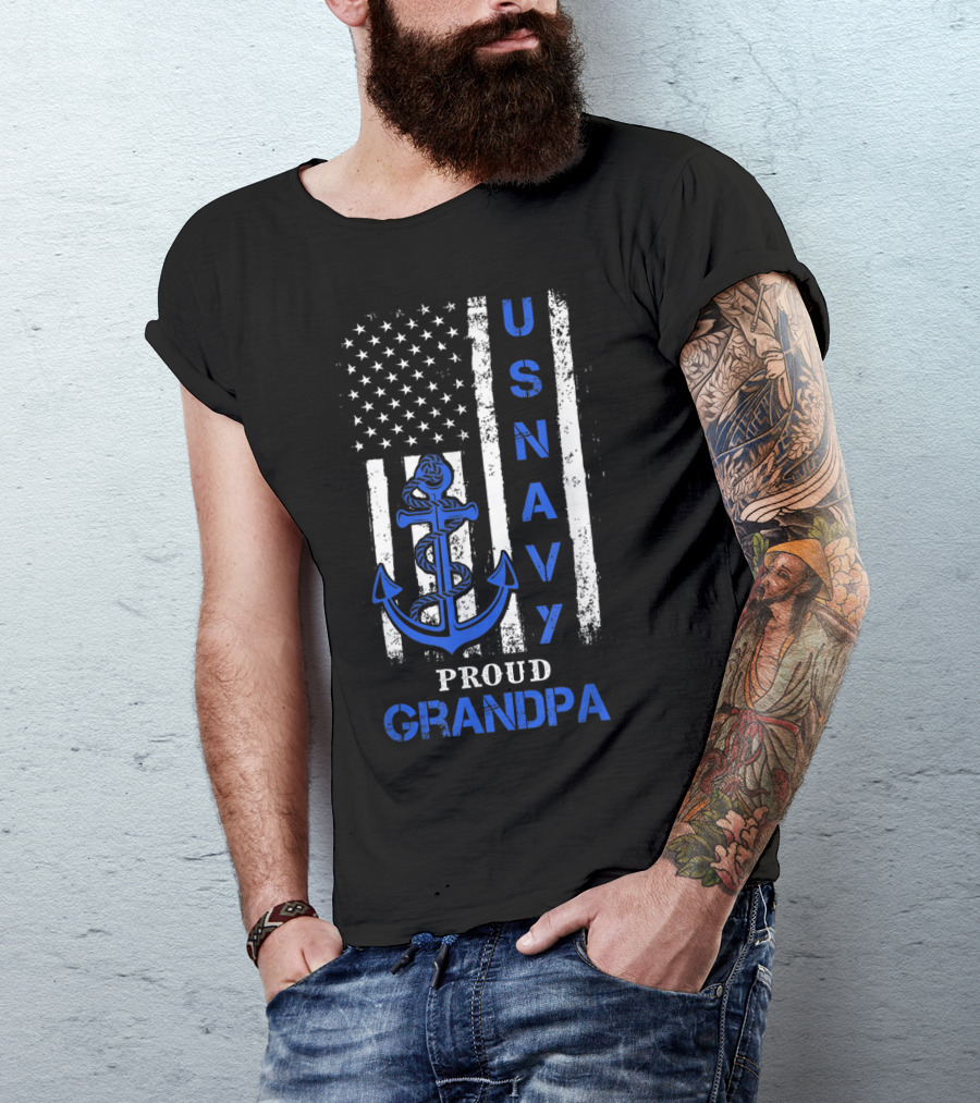 US Navy Flag Anchor Proud Grandpa T-Shirt