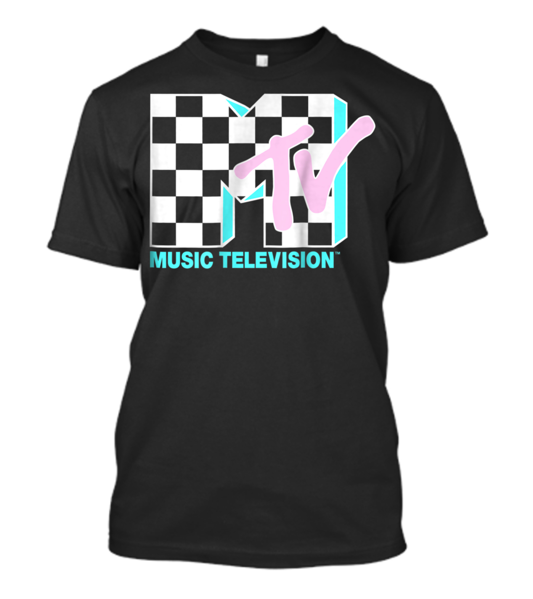MTV Music Television Neon Checkered T-Shirt