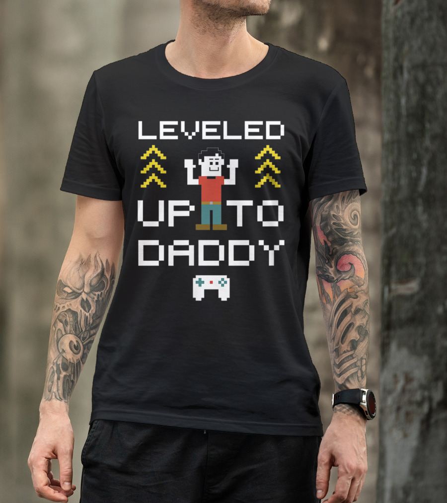 Leveled Up To Daddy With Pixel Art Gaming Controller T-Shirt