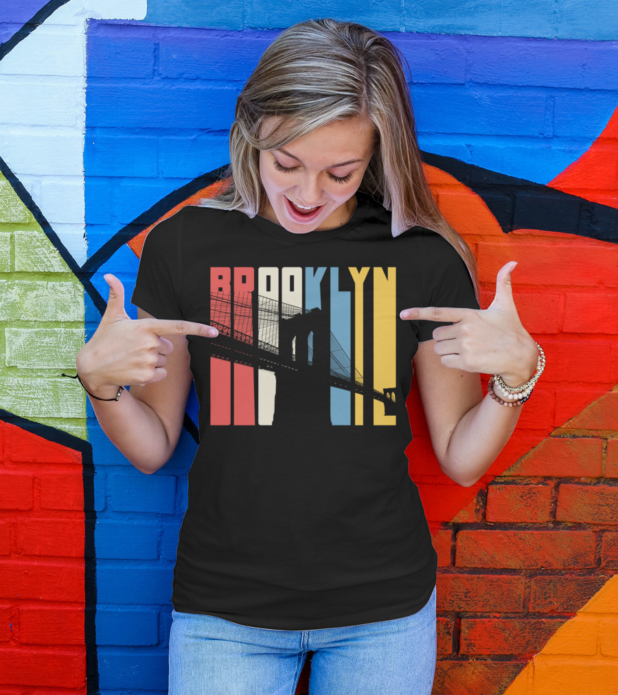 Brooklyn Bridge New York City Red Blue Yellow T-Shirt