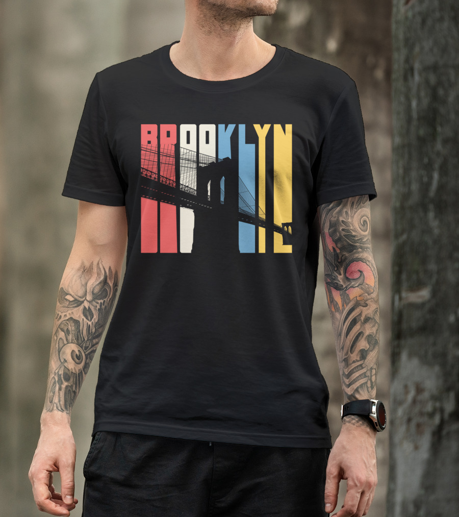 Brooklyn Bridge New York City Red Blue Yellow T-Shirt
