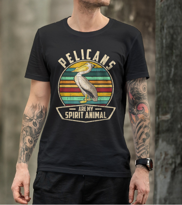 Pelicans Are My Spirit Animal Vintage Style Retro Stripes T-Shirt