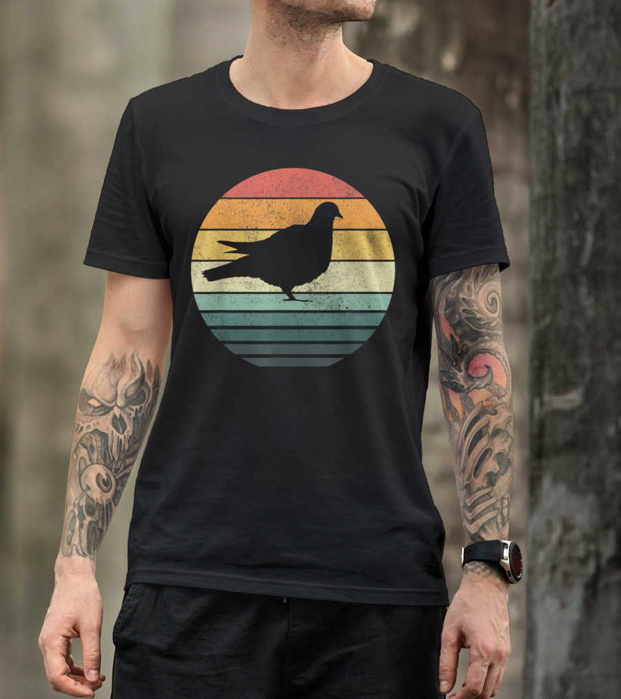 Pigeon Silhouette Vintage 70s Sunset Animal Natur Retro T-Shirt