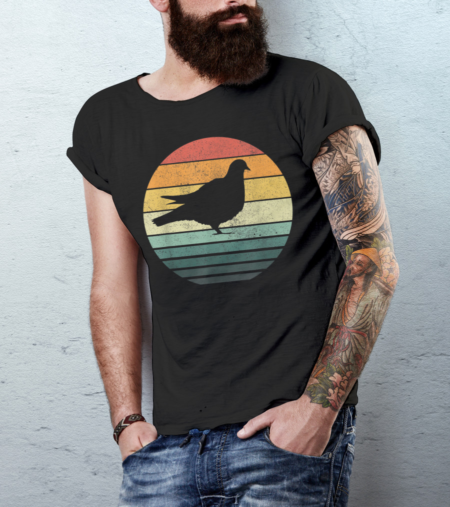Pigeon Silhouette Vintage 70s Sunset Animal Natur Retro T-Shirt