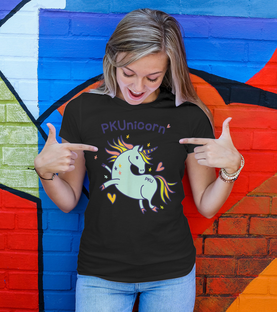 PKUnicorn PKU Awareness Cute Unicorn With Hearts And Stars T-Shirt