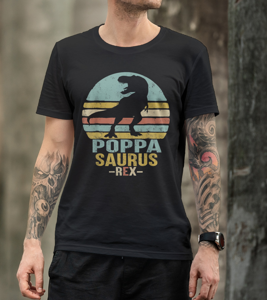 Poppasaurus Rex Retro Dinosaur Silhouette Poppa Saurus T-Shirt