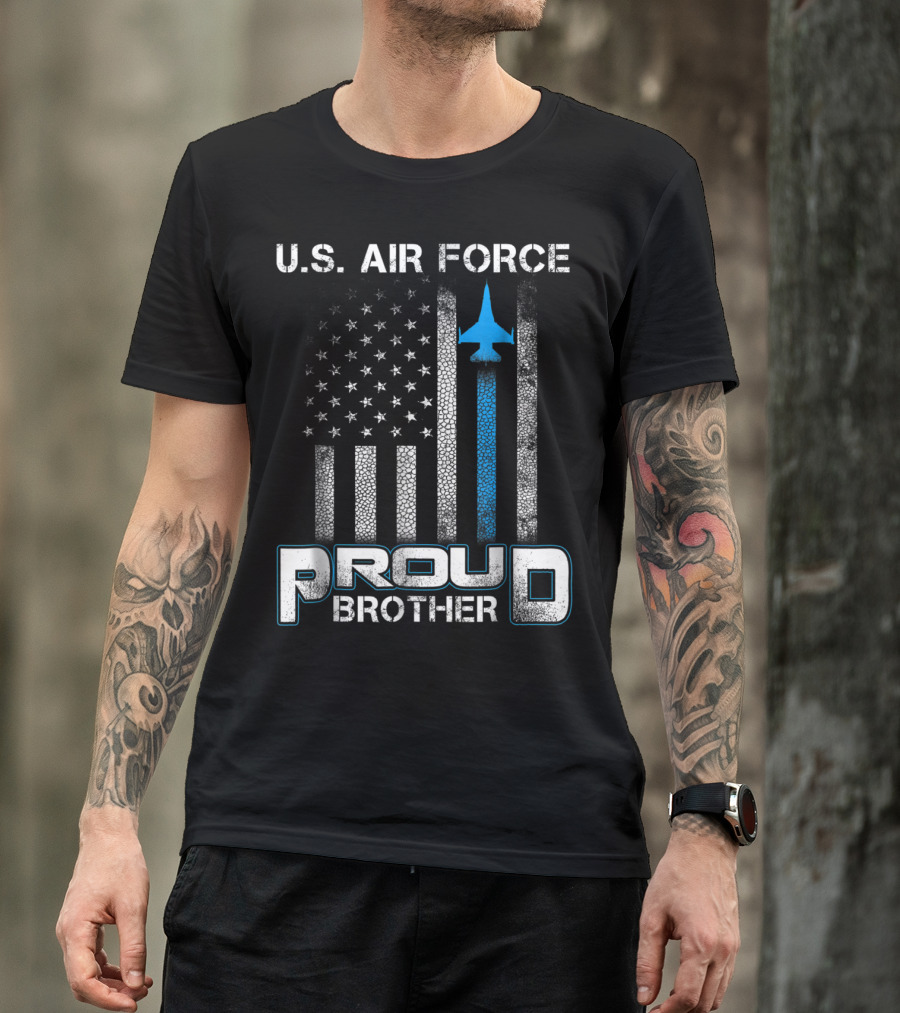 U.S. Air Force Proud Brother American Flag Blue Jet T-Shirt
