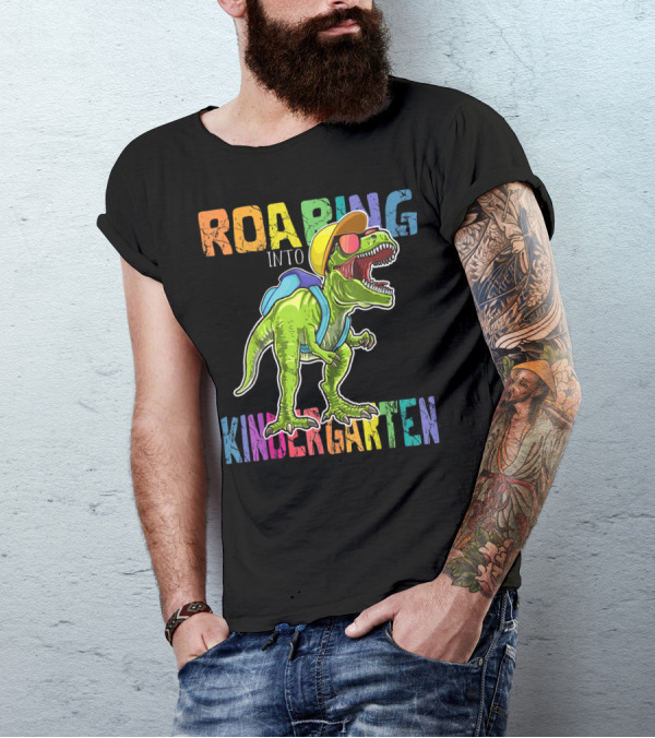 Roaring Into Kindergarten Dinosaur Rex With Backpack And Sunglasses T-Shirt