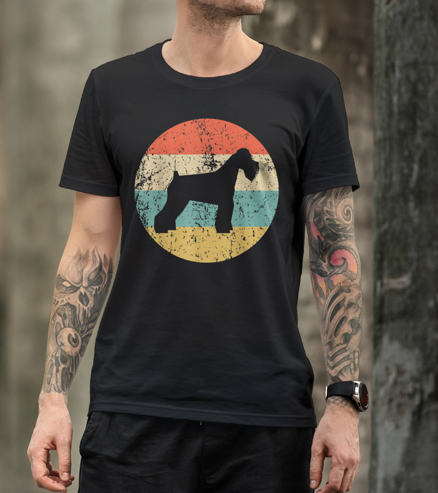 Retro Striped Schnauzer Silhouette Vintage Dog Profile T-Shirt