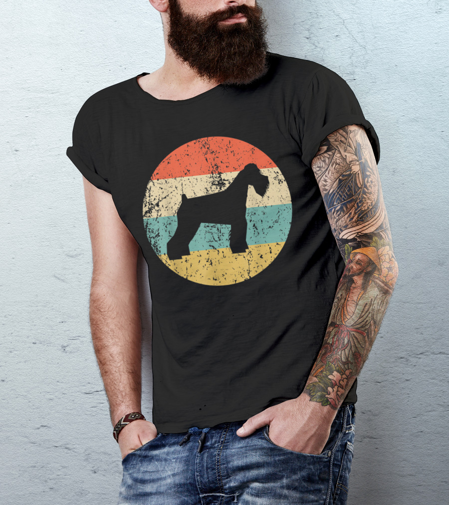 Retro Striped Schnauzer Silhouette Vintage Dog Profile T-Shirt