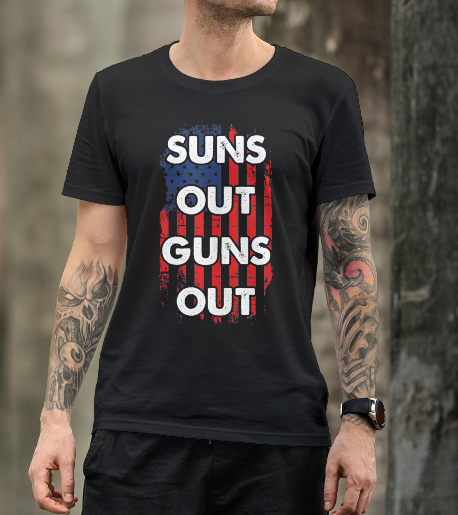 Suns Out Guns Out American USA Flag Sunsout Patriotic Red White Blue T-Shirt