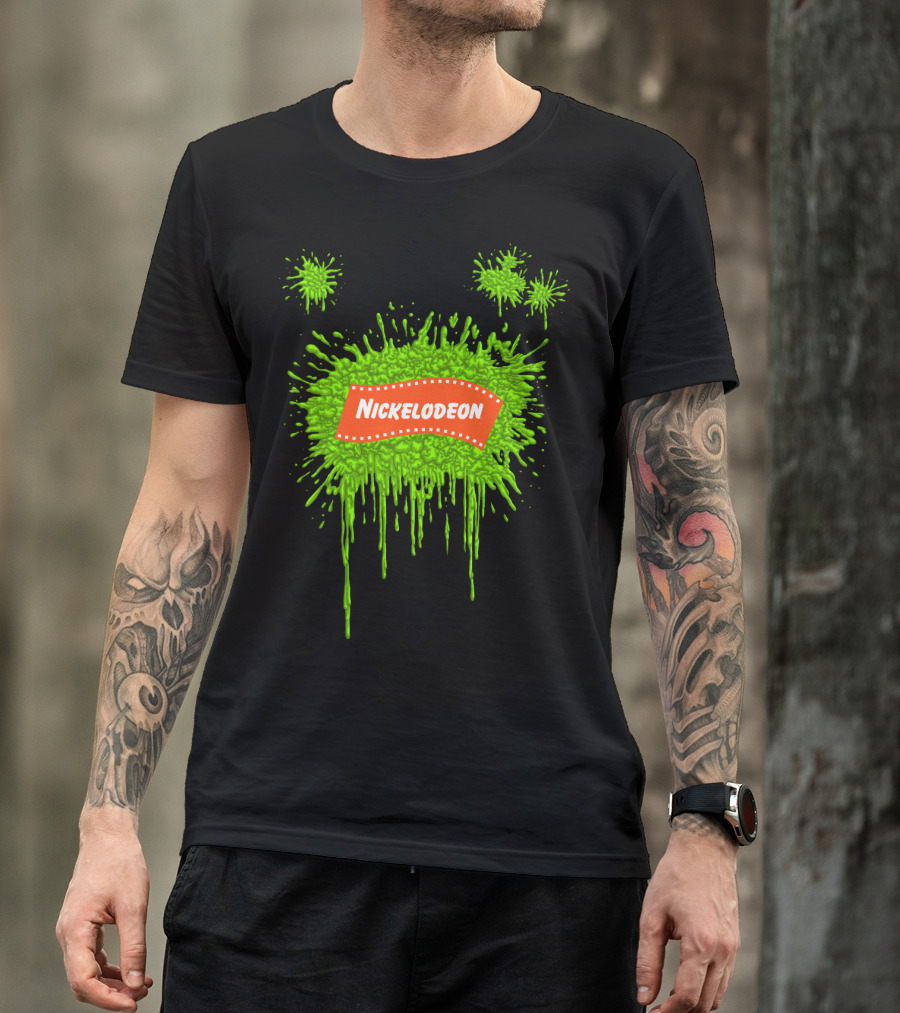 Nickelodeon Classic Green Slime Splat Logo With Orange Text T-Shirt