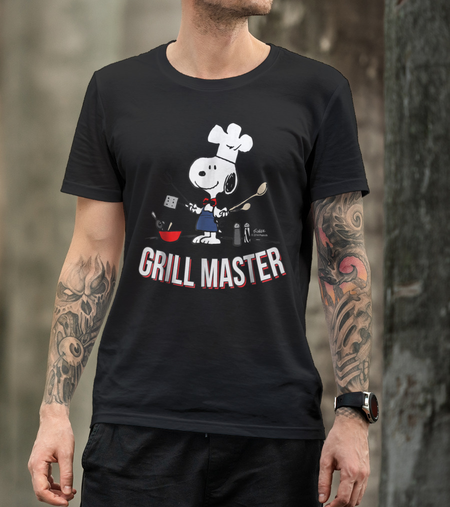 Snoopy Chef In Hat With Utensils And Grill Master Text T-Shirt