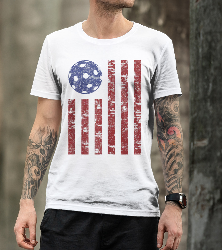 Patriotic American Pickleball Vintage Distressed Flag T-Shirt