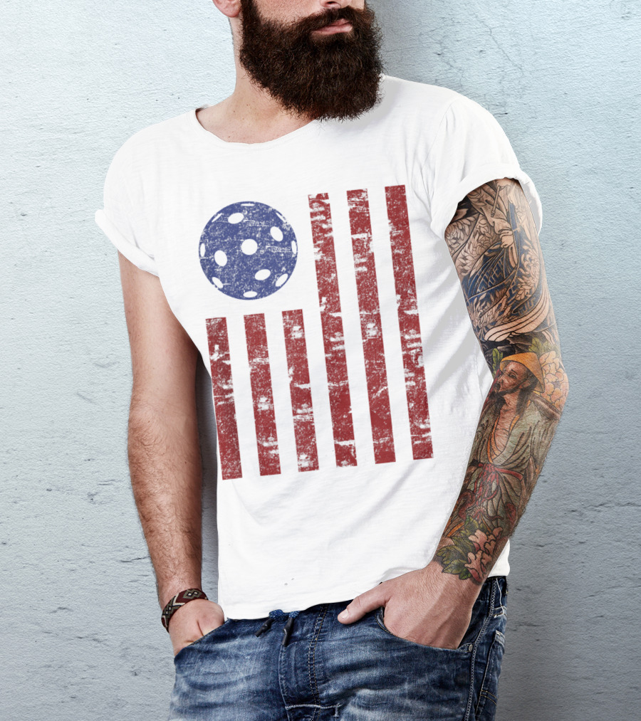 Patriotic American Pickleball Vintage Distressed Flag T-Shirt