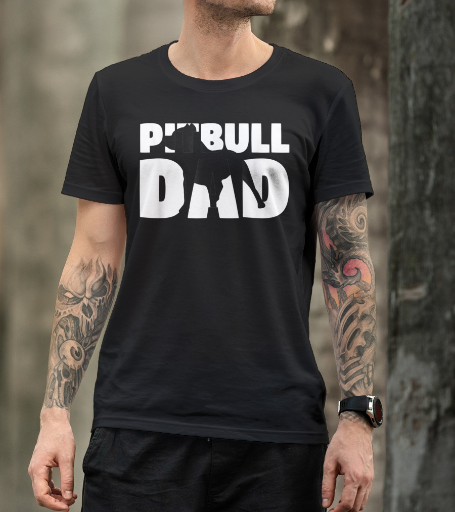 Pitbull Dad Silhouette Dog Father T-Shirt