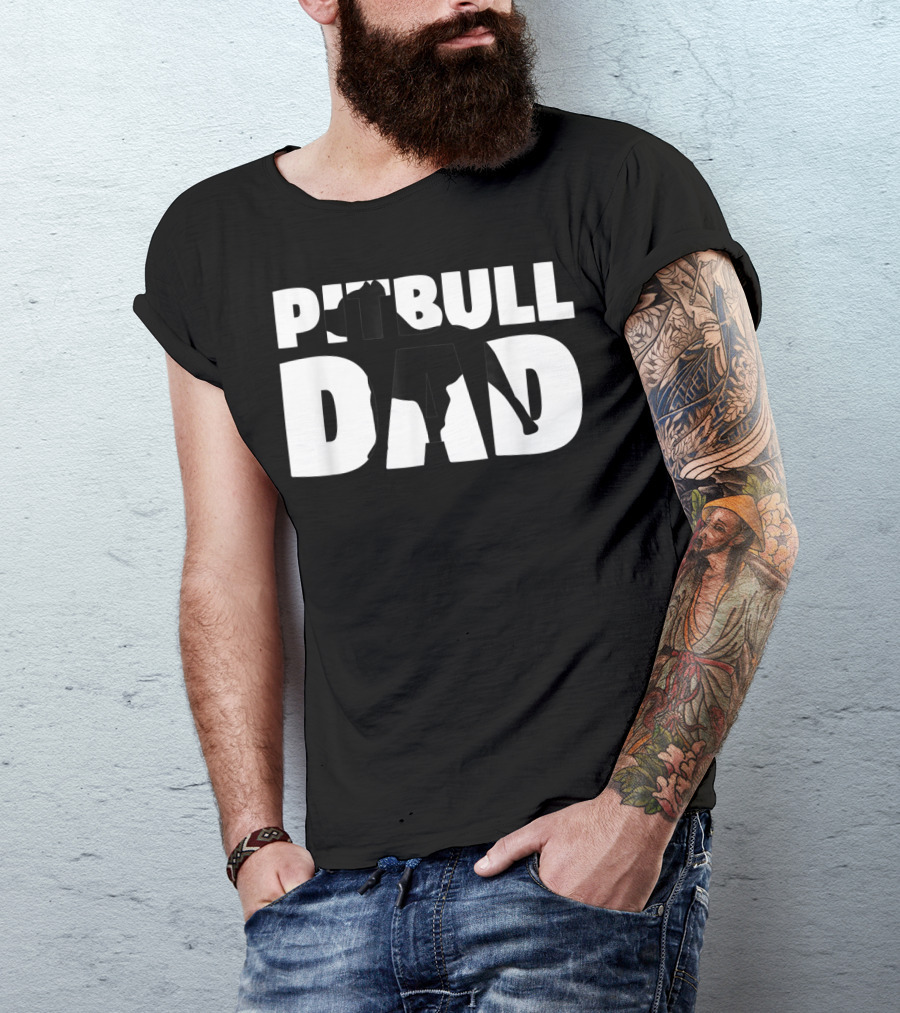 Pitbull Dad Silhouette Dog Father T-Shirt