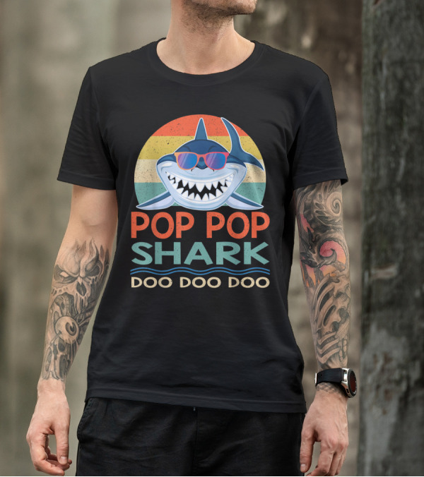Pop Pop Shark Doo Doo Doo Vintage Retro Style Sunglasses T-Shirt