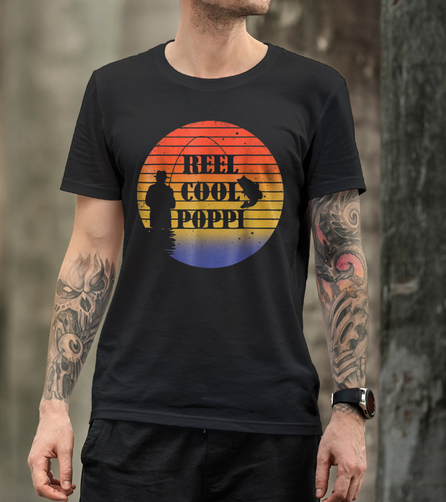 Reel Cool Poppi Silhouette Fishing Vintage Sunset T-Shirt
