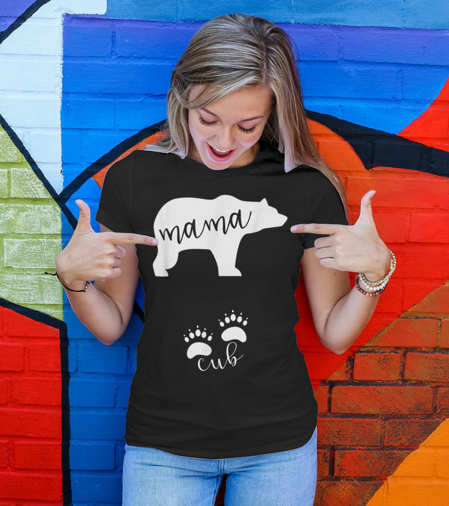 Mama Bear Pregnancy Announcement With Cub Paws T-Shirt