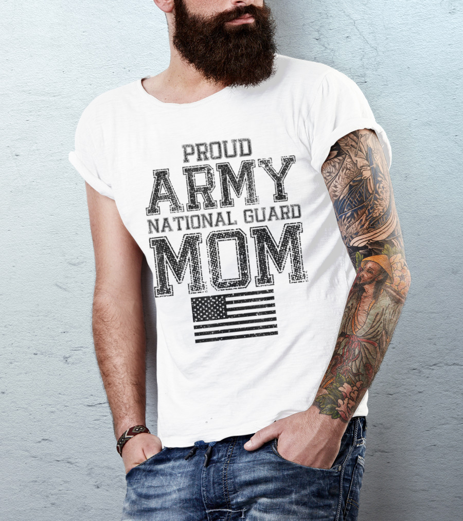 Proud Army National Guard Mom American Flag US Military T-Shirt
