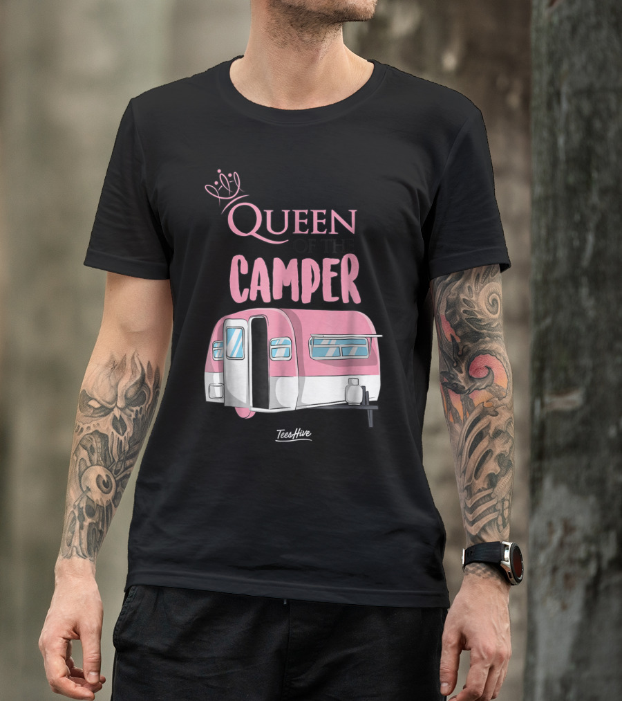 Queen Of The Camper TeesHive Pink Trailer T-Shirt