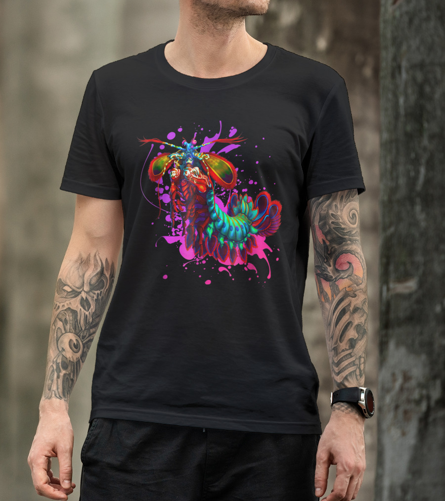 Rainbow Peacock Mantis Shrimp Pink And Purple Splash T-Shirt