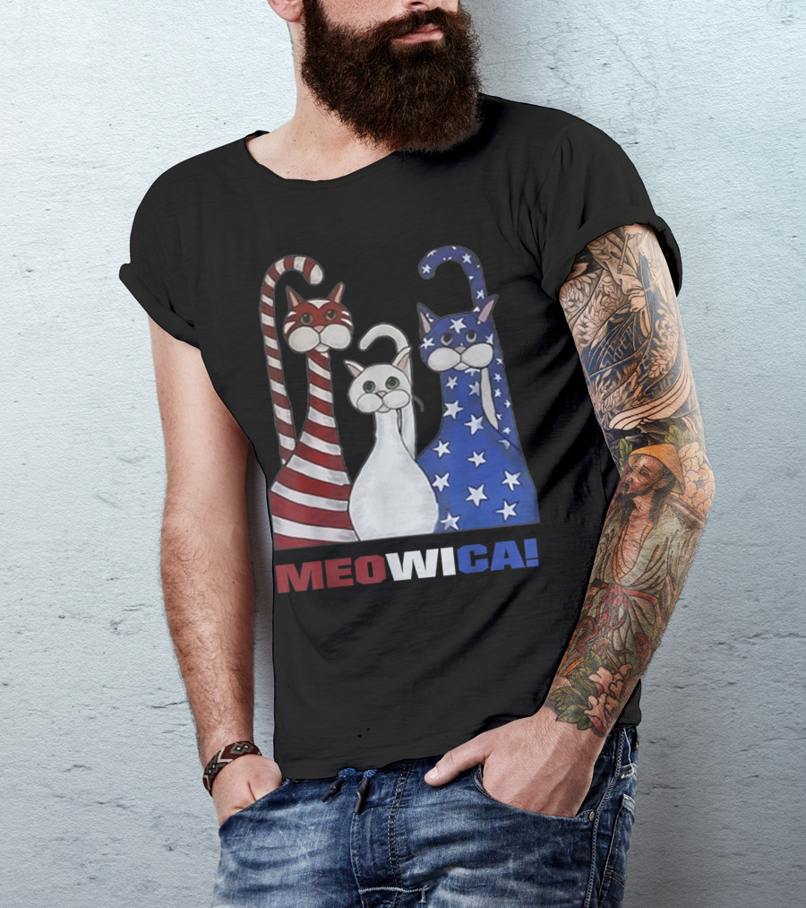 MEOWICA Red White Blue Cat American Flag Patriotic T-Shirt