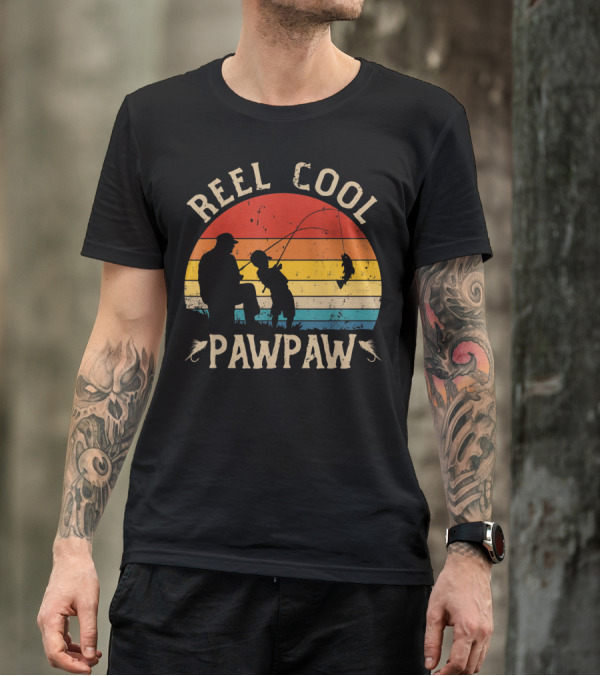 Reel Cool Pawpaw Vintage Silhouette Fishing Scene T-Shirt