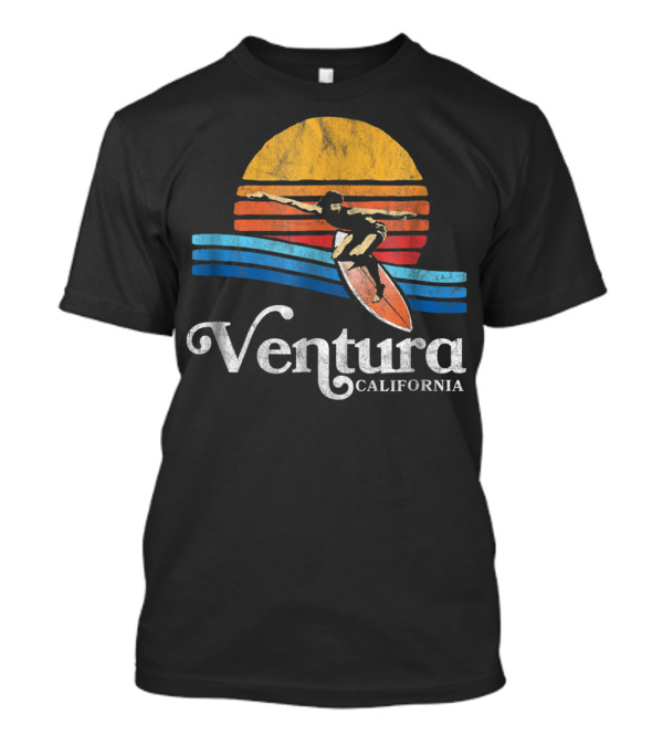 Ventura California Retro Eighties Surfer Beach Bum Vintage Sunset Waves T-Shirt