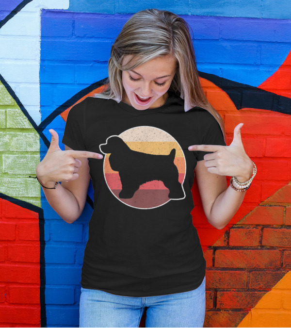 Retro Vintage Cocker Spaniel Dog Lovers Silhouette Circle Stripes T-Shirt