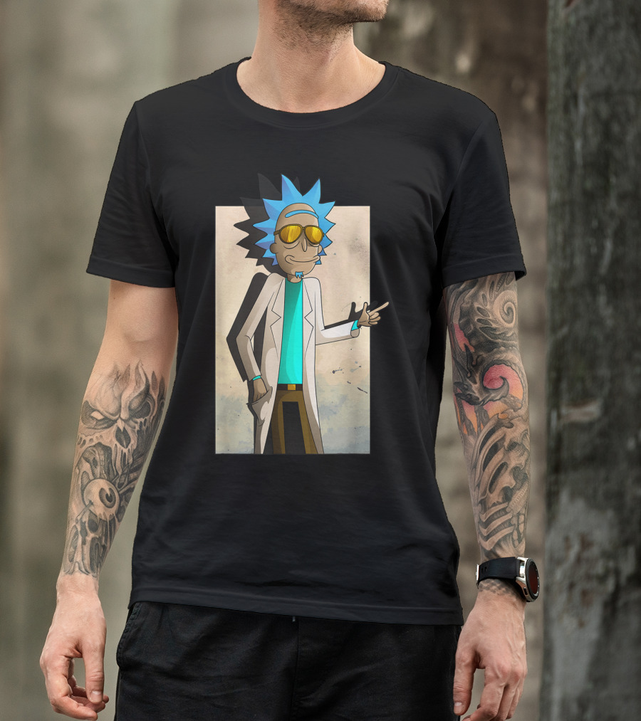 Rick And Morty Cool Rick Ricklantis Golden Sunglasses White Lab Coat T-Shirt